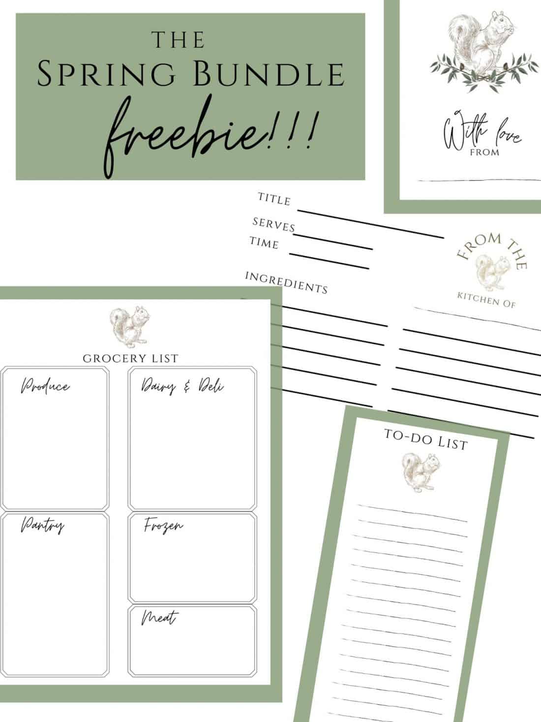spring bundle freebies recipe card to-do list grocery list