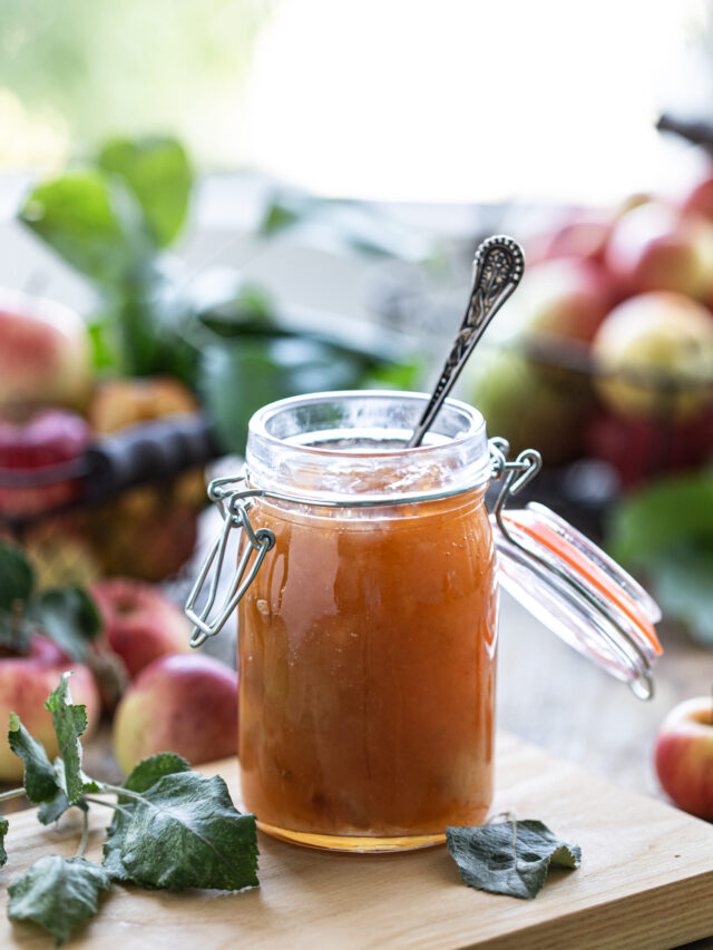 Homemade Sweet Apple Jam - Organic Healthy Vegetarian Food. Apple jam Apple marmalade. With copy space.