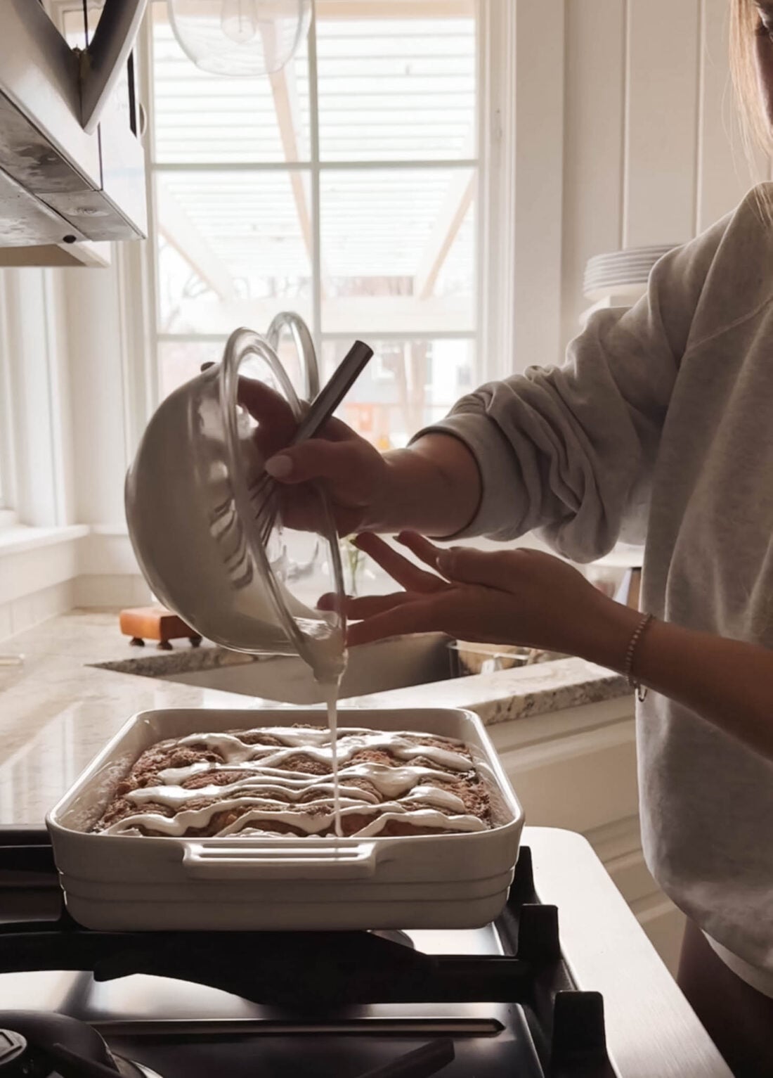 cinnamon coffee cake with a glaze