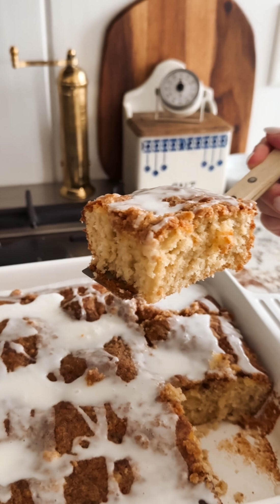 cinnamon coffee cake with a glaze