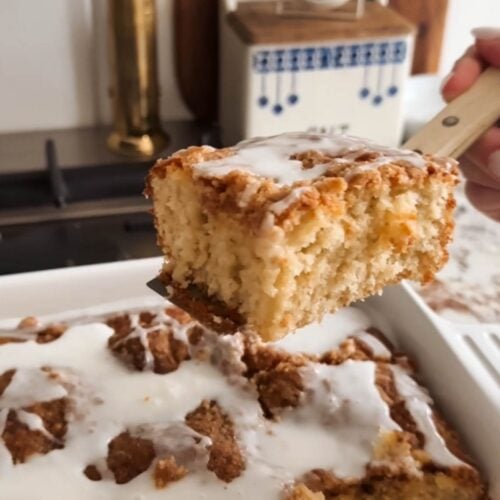 cinnamon coffee cake with a glaze